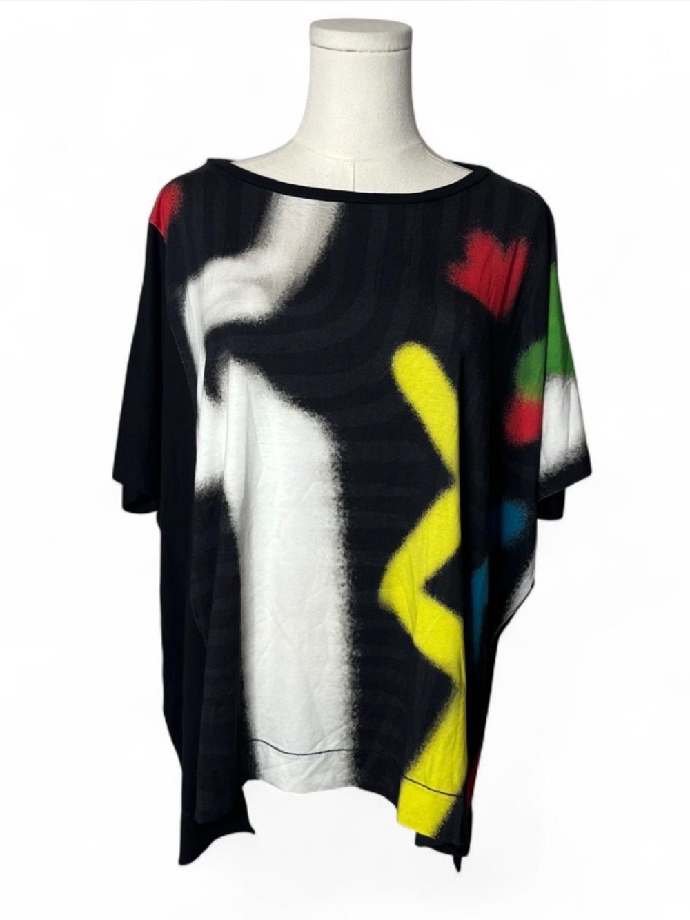 Ozai n Ku Abstract Print Spray Paint Oversized Boxy Shirt Artsy Lagenlook